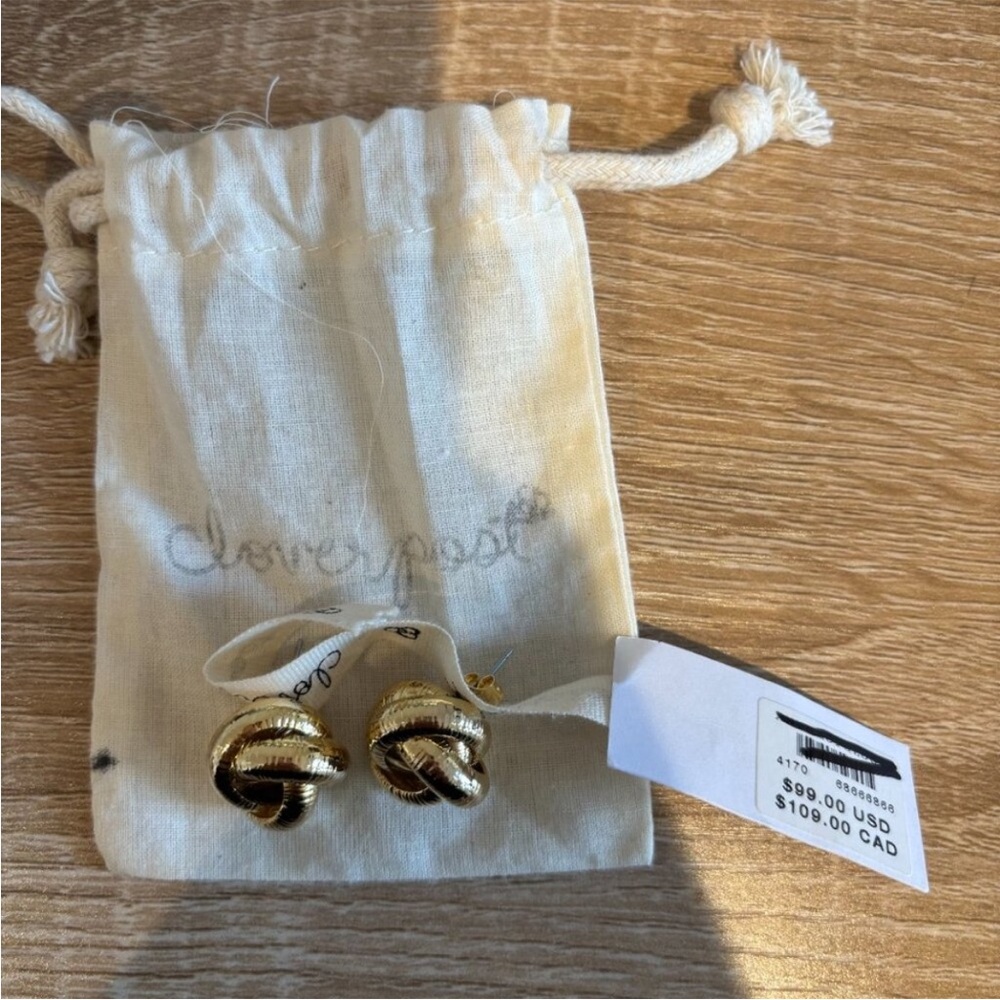 Anthropologie Cloverpost Textured Turn Knot Gold Plated Stud Post Earrings